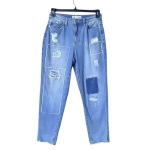 YMI Womens Patchwork Barrel Jeans Size 28 Relaxed Fit Tapered Faded Retro Blue